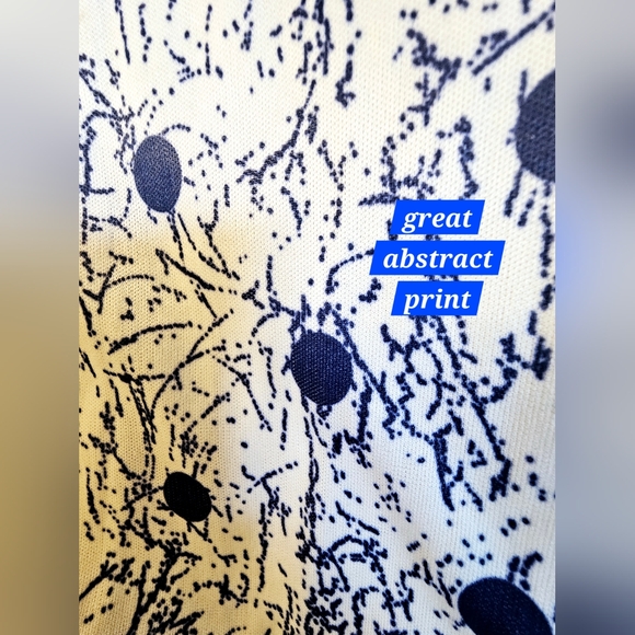 Vintage 70s/80s White Secretary Dress in Navy Abstract Print - Picture 5 of 7